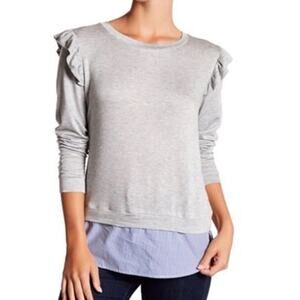 Gypsies & Moondust Gray and Blue Ruffle Sleeve Top, EUC, Size Small